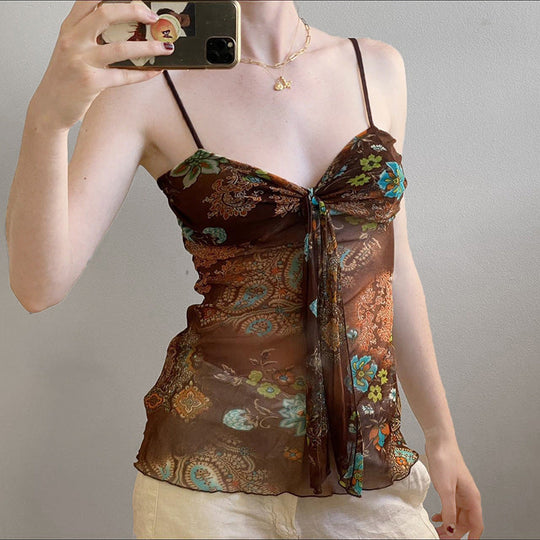 Damen Blumenmuster Spaghetti-Trägertop mit fließendem Design