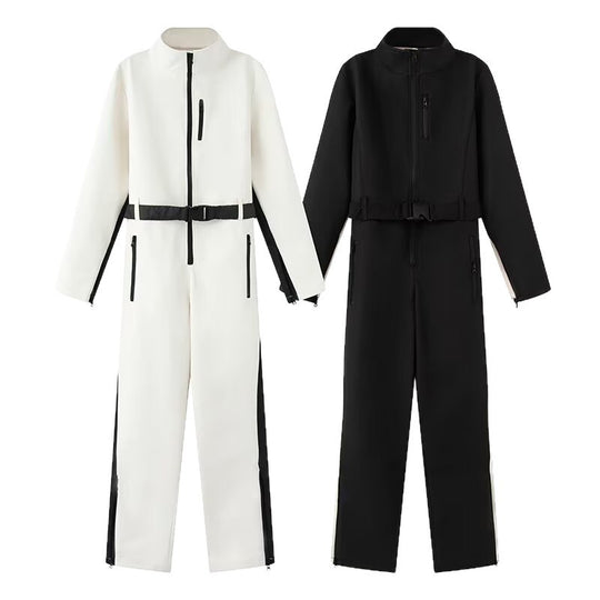 Damen Utility-Overall mit hohem Kragen, funktionalen Reißverschlüssen und Taillengürtel Shop Nory