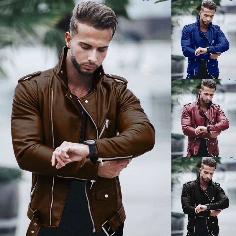 Herren stylische Bikerjacke aus Kunstleder mit asymmetrischem Reißverschluss und tailliertem Schnitt Shop Nory
