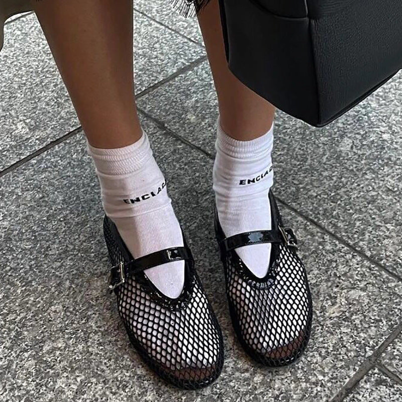 Damen Ballerinas mit goldenem Netzdesign und modischem Riemchen