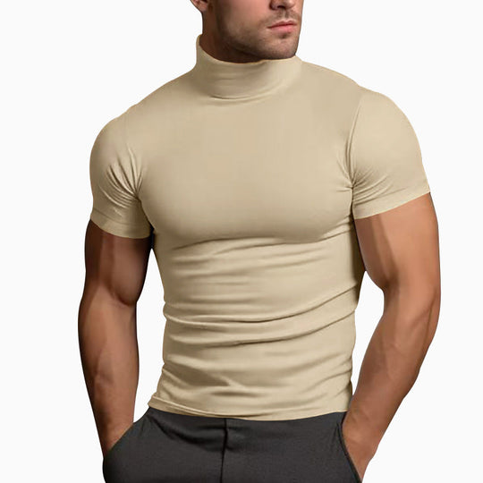 Herren nan körperbetontes Kurzarm-Rollkragenshirt aus Stretchjersey
