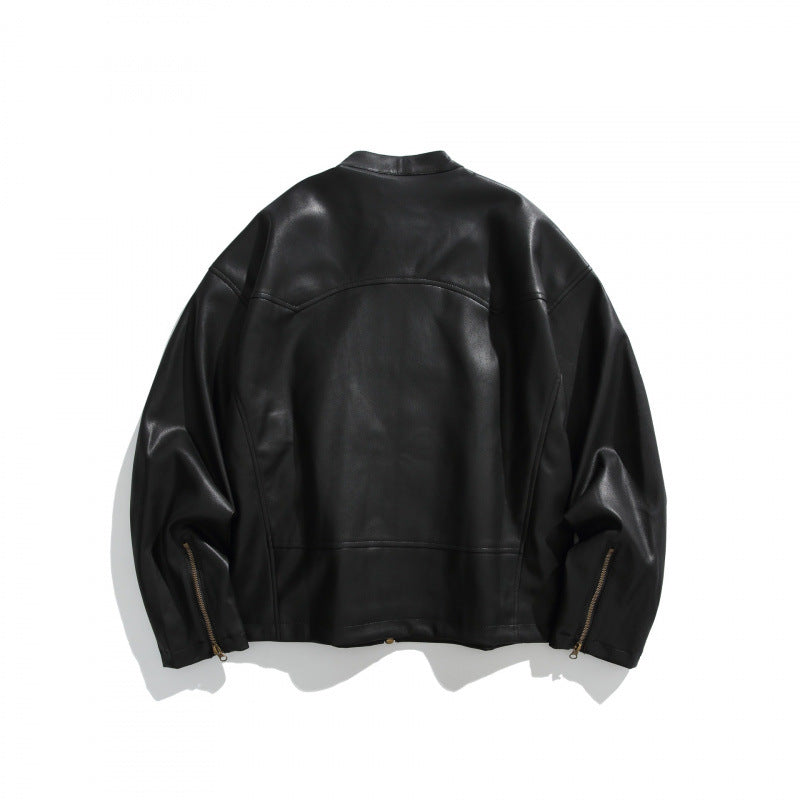 Herren Kurzblouson aus veganem Leder mit Stehkragen, drei Reißverschlusstaschen und Zwei-Wege-Reißverschluss Shop Nory