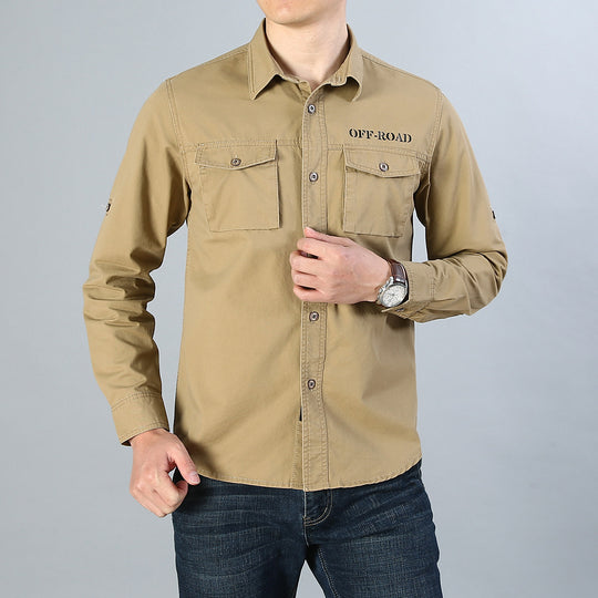 Herren Military-Hemd mit Brusttaschen, Ärmelrollfunktion und Off-Road-Print Shop Nory
