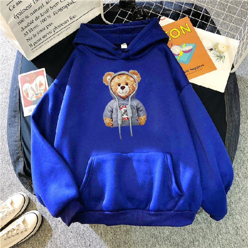Unisex nan lässiger Oversize Kapuzenpullover mit Teddy-Frontprint, Kängurutasche und weichem Fleece-Innenfutter Shop Nory
