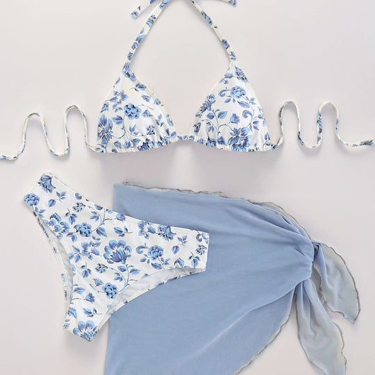 Damen Triangel-Bikini mit floralen Mustern und seitlichem Wickelelement