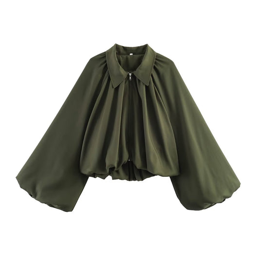 Damen Kurzjacke mit übergroßen Ballonärmeln und Reißverschluss Shop Nory
