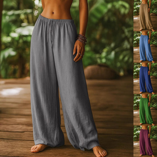 Damen Leichte Leinenhose mit weitem Bein und Kordelzug Shop Nory