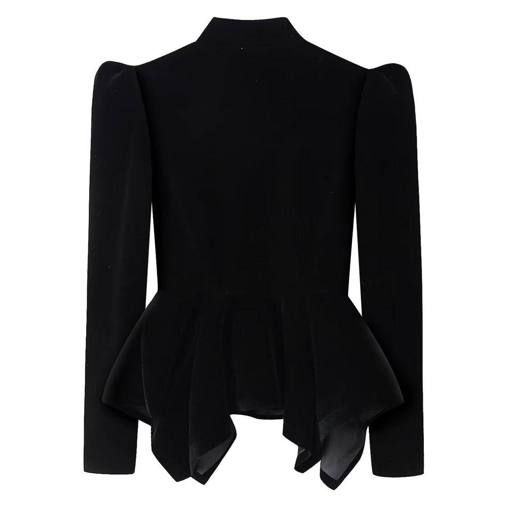 Damen nan taillierte Samtjacke mit Stehkragen Cut-Out und asymmetrischem Schößchen Shop Nory