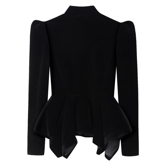 Damen nan taillierte Samtjacke mit Stehkragen Cut-Out und asymmetrischem Schößchen Shop Nory