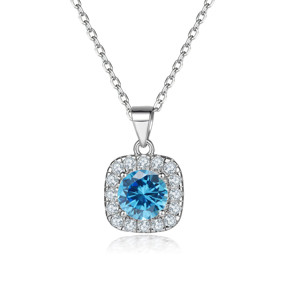 Damen Halskette mit luxuriösem, blauen Kristall und funkelndem Zirkonia-Rahmen Shop Nory