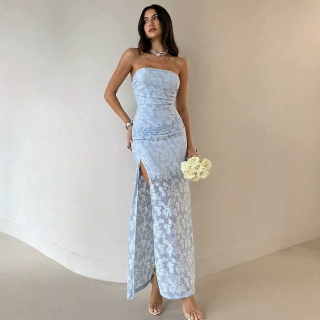 Damen Elegantes Maxikleid mit floralem Design und hoher Teilung