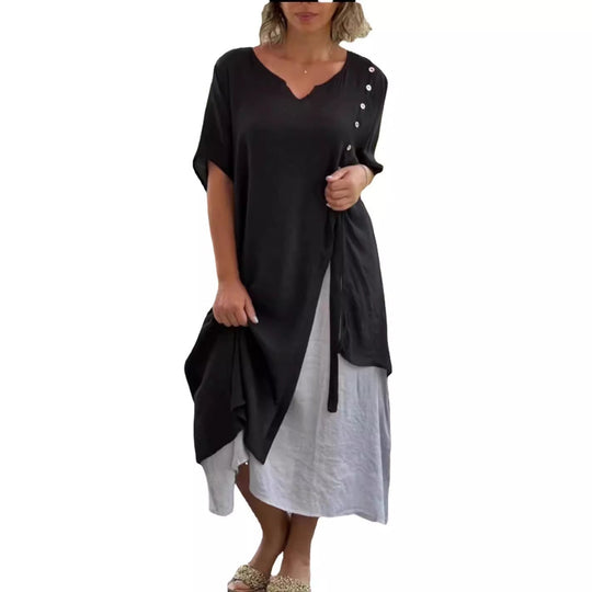 Damen Midi-Kleid mit seitlichem Schlitz und knöpfbarem Detail