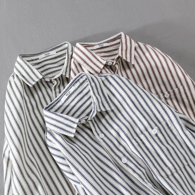 Herren Leichtes gestreiftes Layering-Overshirt aus Leinen-Baumwollmix mit Brusttasche und abgerundetem Saum Shop Nory
