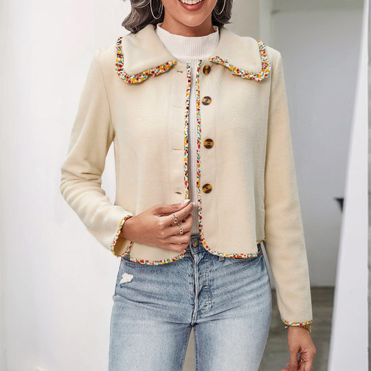 Damen Kurzjacke im Cardigan-Stil mit Zierborte, kastiger Passform und Hornoptik-Knöpfen Shop Nory