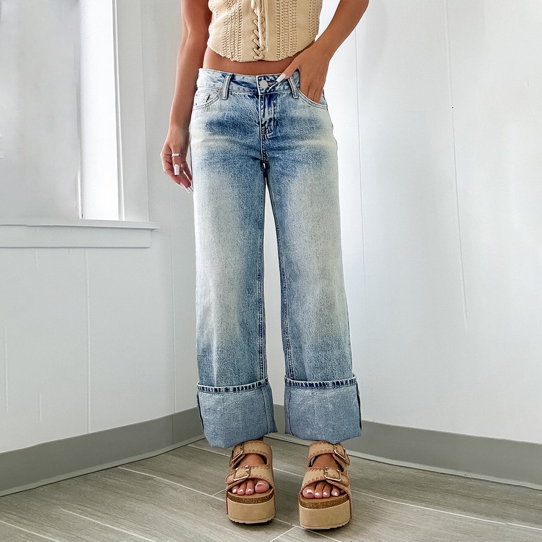Damen Weite High-Waist Jeans mit breitem Umschlag Shop Nory