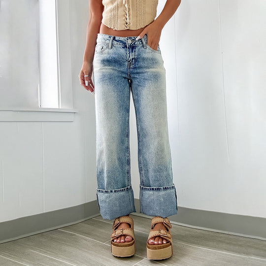 Damen Weite High-Waist Jeans mit breitem Umschlag Shop Nory