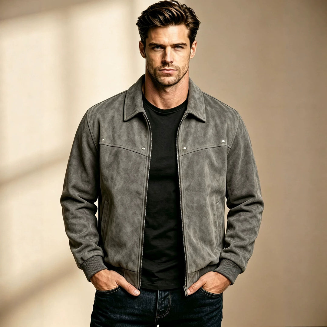 Herren Modische Lederjacke mit klassischem Kragen