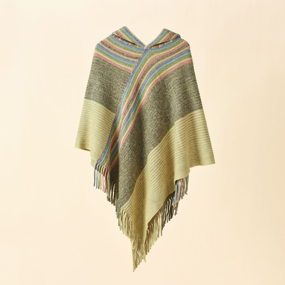 Damen Kapuzen-Poncho im Grobstrick mit Fransensaum Shop Nory