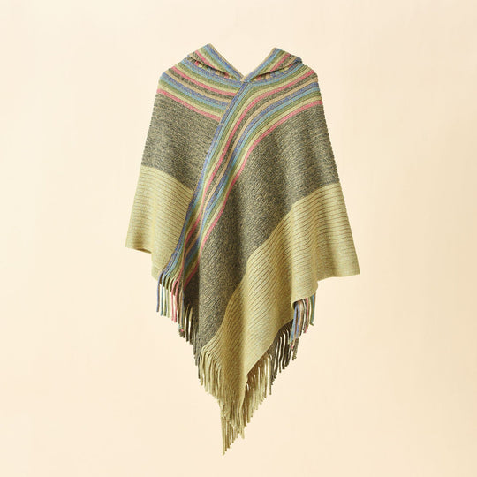 Damen Kapuzen-Poncho im Grobstrick mit Fransensaum Shop Nory