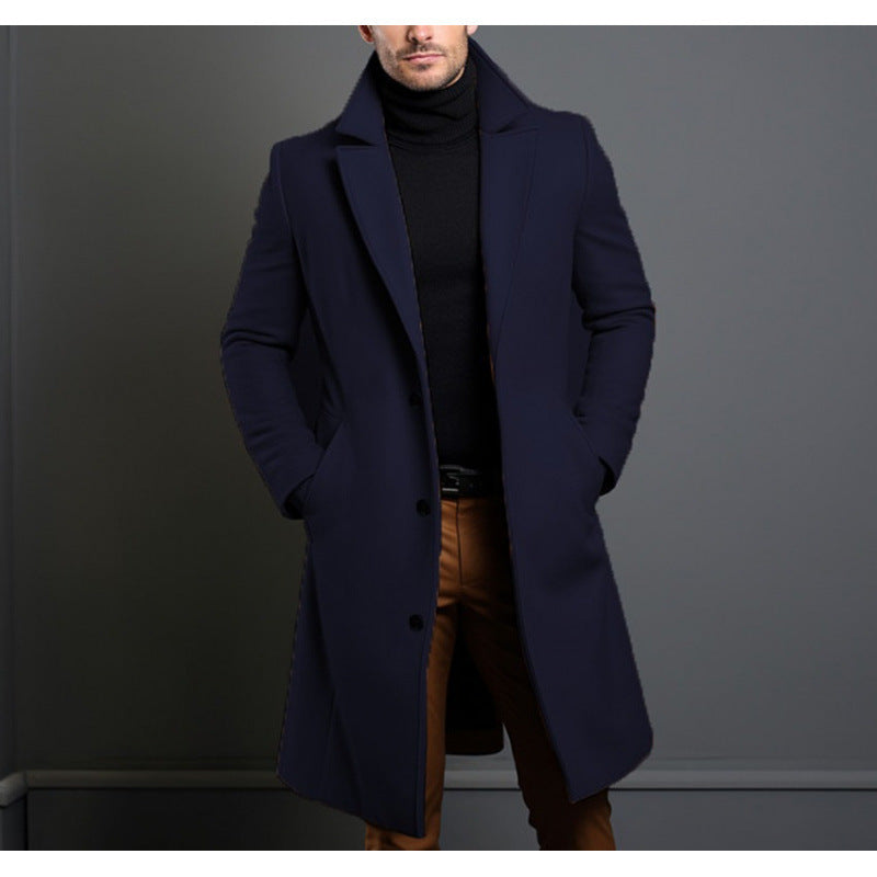 Herren Eleganter einreihiger Langmantel aus Wollmix mit schmaler Silhouette und Reverskragen Shop Nory