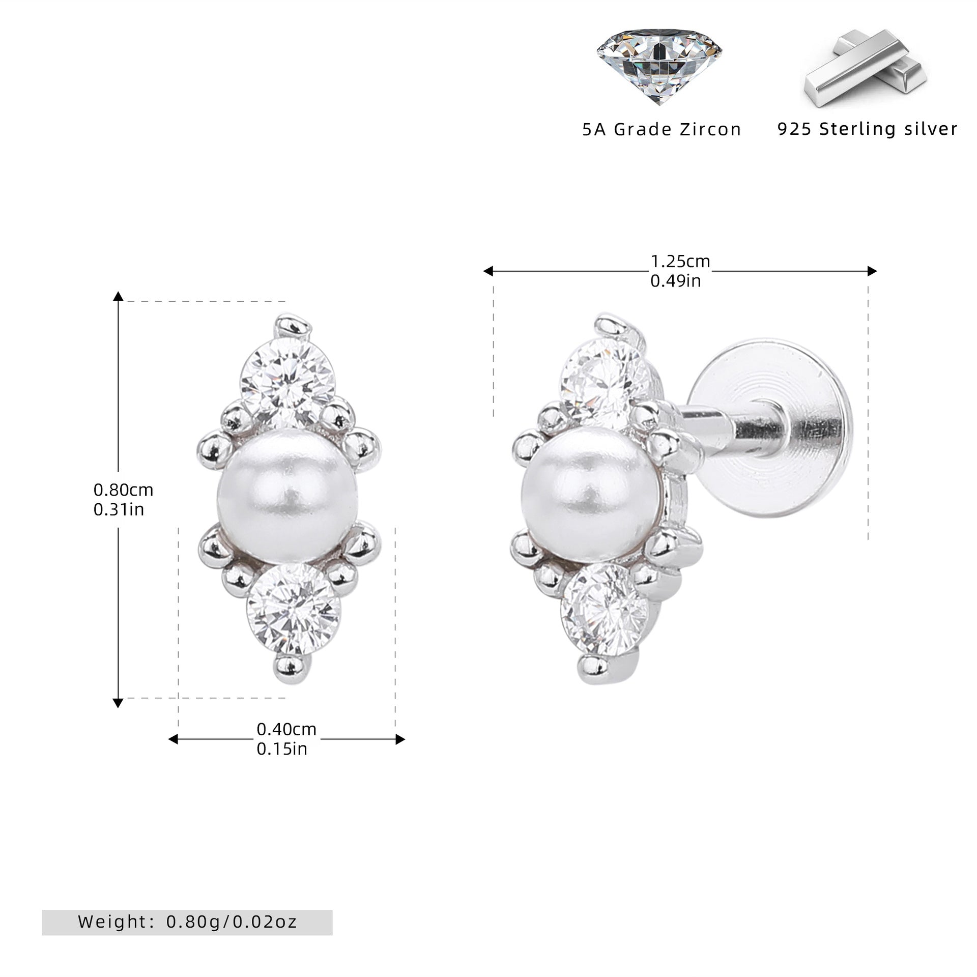 Damen Ohrstecker mit luxuriösen Zirkon- und Perlenakzenten aus hochwertigem 925 Sterling Silber Shop Nory