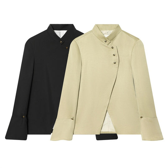Damen Asymmetrische Blusenjacke mit Stehkragen und ausgestellten Manschetten Shop Nory