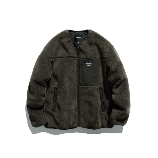 Unisex Kurz geschnittene Teddy‑Fleecejacke mit Nylon‑Brusttasche und durchgehendem Reißverschluss Shop Nory