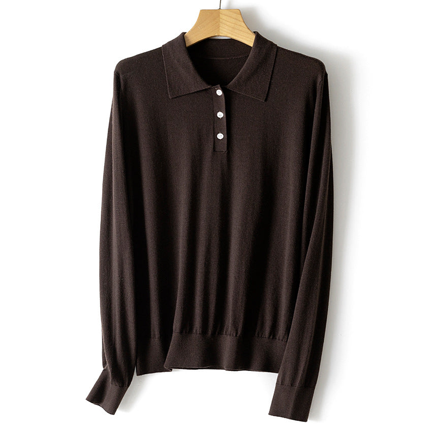 Damen Feiner Langarm-Polo-Pullover aus Feinstrick mit Knopfleiste Shop Nory