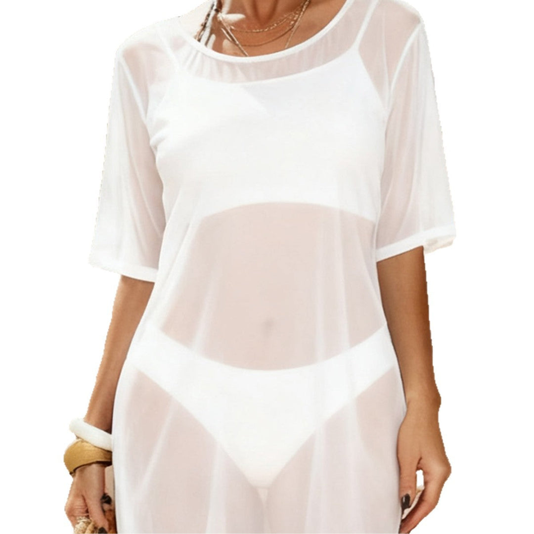 Damen transparenter Strandüberwurf mit kurzem Schnitt