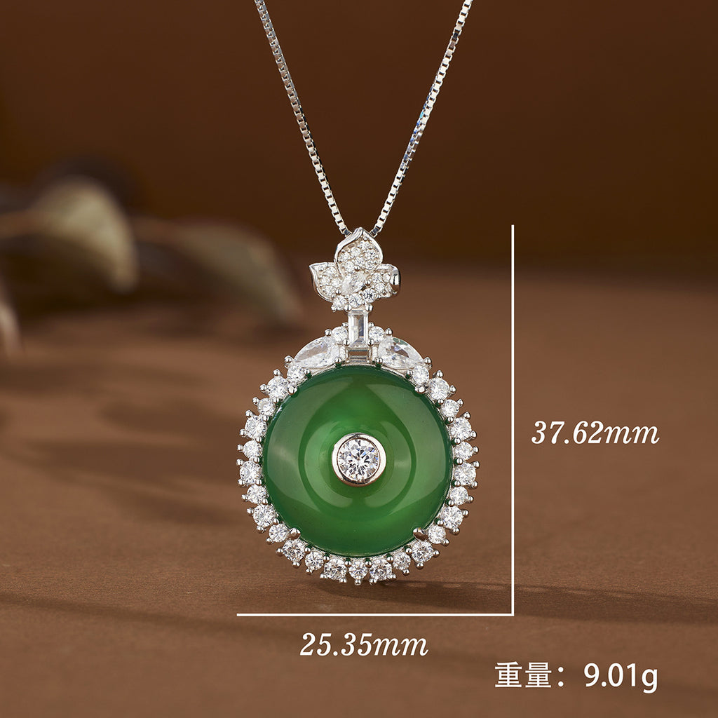 Damen Anhänger aus Jade mit funkelndem Zirkonia und Blumendesign Shop Nory