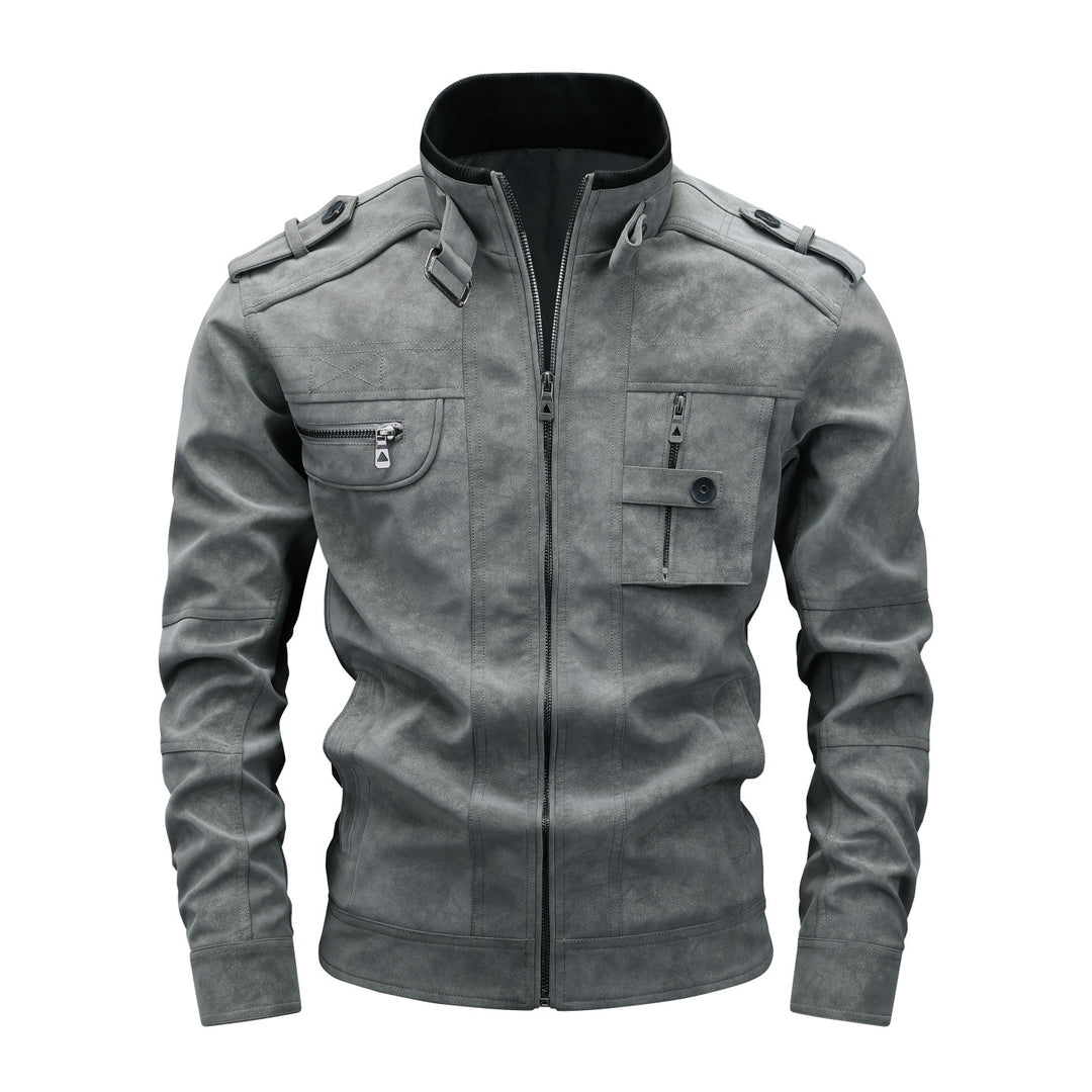 Herren Utility-Fliegerjacke in Wildlederoptik mit Stehkragen, Epauletten und Mehrfach-Taschen Shop Nory