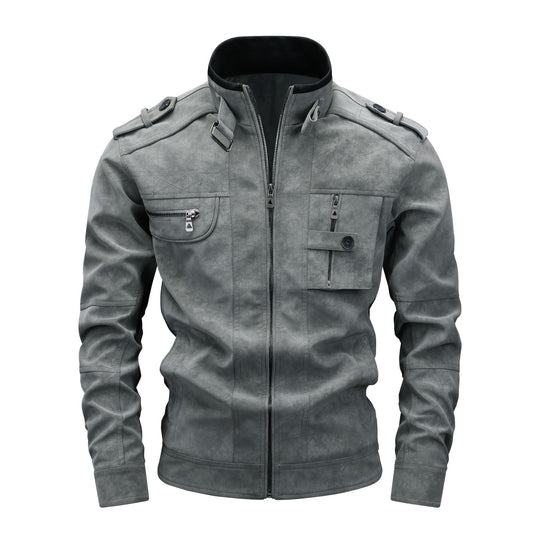 Herren Utility-Fliegerjacke in Wildlederoptik mit Stehkragen, Epauletten und Mehrfach-Taschen Shop Nory