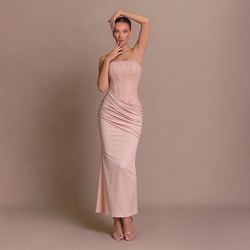 Damen Elegantes langes Abendkleid mit figurschmeichelndem Rüschendesign und schimmernden Pailletten Shopnory