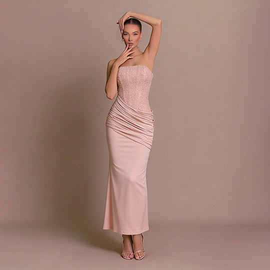 Damen Elegantes langes Abendkleid mit figurschmeichelndem Rüschendesign und schimmernden Pailletten Shopnory