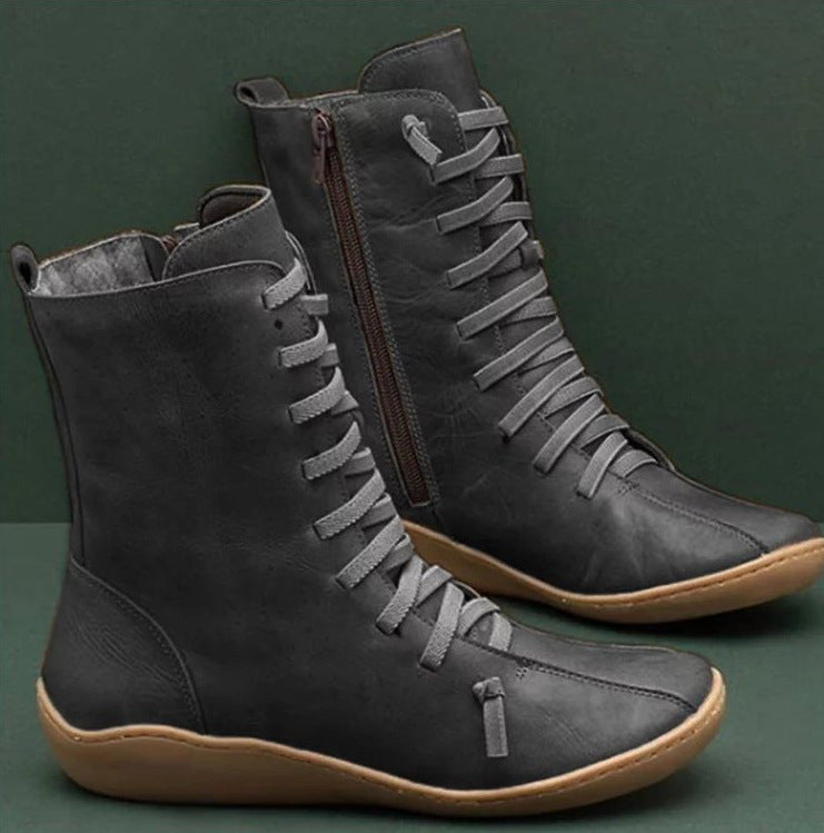 Damen knöchelhohe Schnür-Boots mit seitlichem Reißverschluss und stoßdämpfender Gummisohle Shop Nory