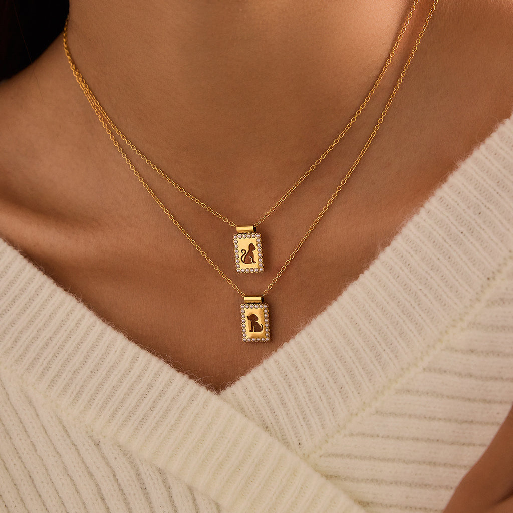 Damen Halskette mit elegantem Katzenanhänger aus hypoallergenem Edelstahl und verlängerbarem Design Shop Nory