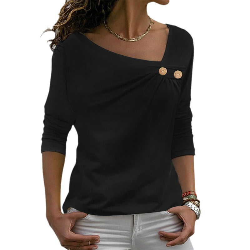 Damen Langarmshirt mit asymmetrischem Ausschnitt und Zierknöpfen Shop Nory