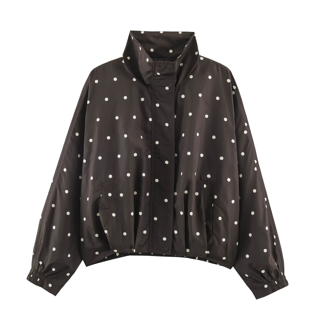 Damen Oversize-Windbreaker mit Tupfen-Print, hohem Stehkragen und elastischem Saum Shop Nory