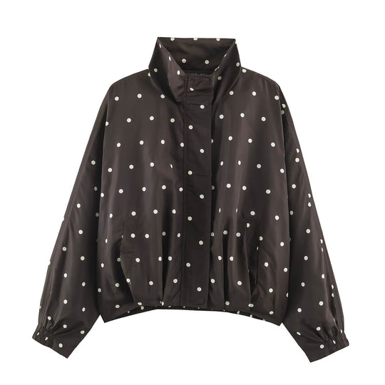 Damen Oversize-Windbreaker mit Tupfen-Print, hohem Stehkragen und elastischem Saum Shop Nory