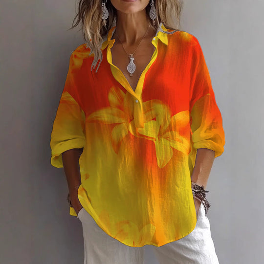 Damen lässige Bluse mit floralem Musterdruck und Knopfleiste Shopnory