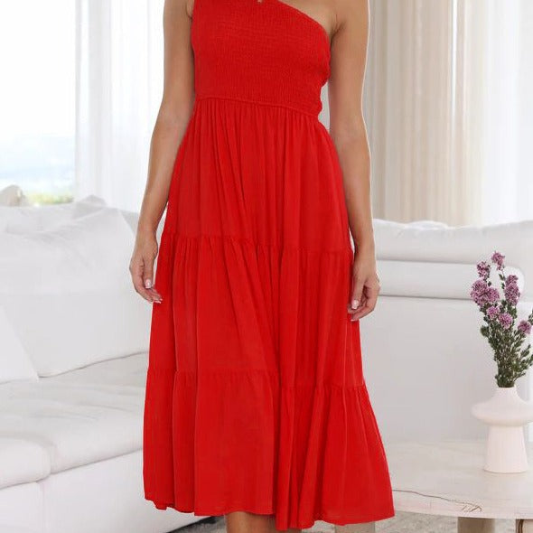 Damen Elegantes One-Shoulder-Maxikleid mit fließendem Rock