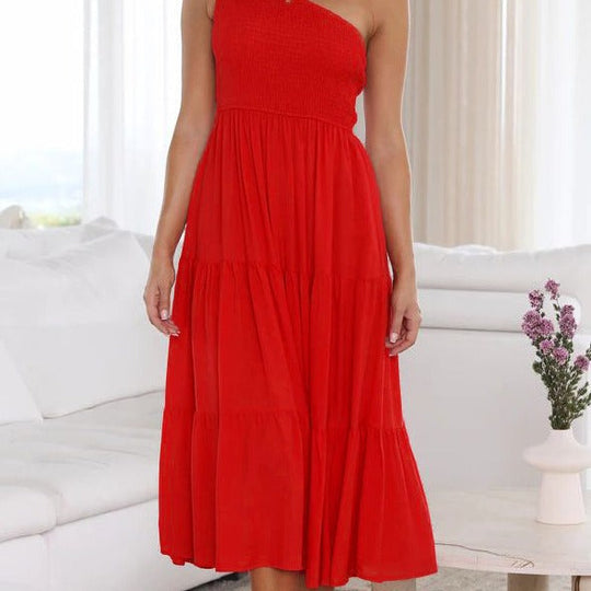 Damen Elegantes One-Shoulder-Maxikleid mit fließendem Rock