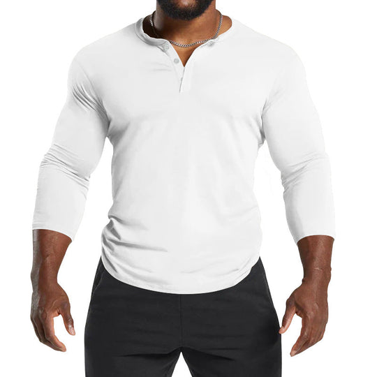 Herren Langarm-Henley-Shirt aus atmungsaktivem Baumwollmix mit Knopfdetails