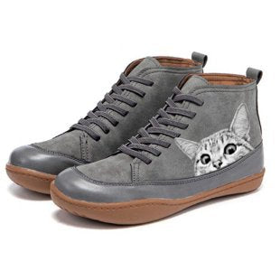 Damen High-Top Sneaker mit geprägtem Katzenmotiv weiches Kunstleder und gepolstertes Komfortfußbett Shop Nory