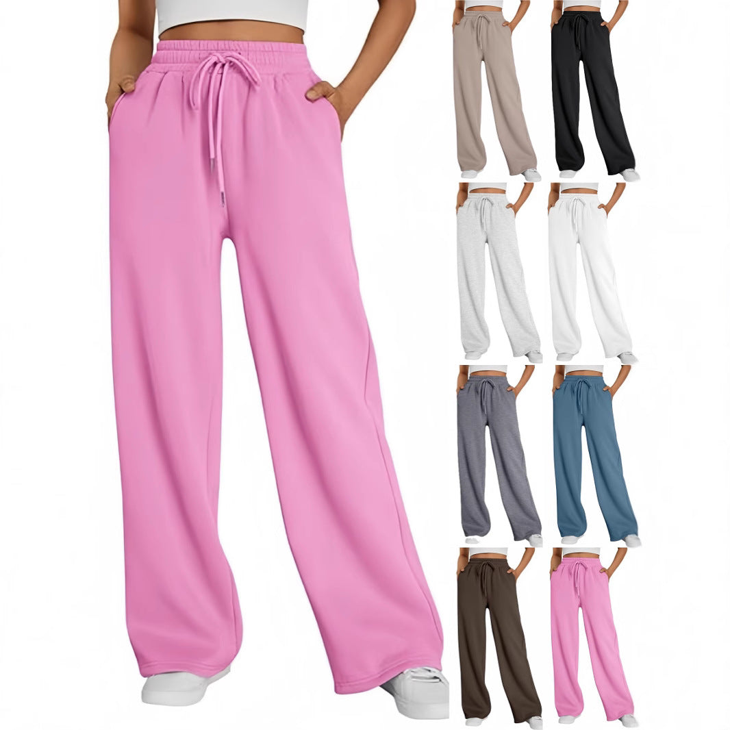 Damen nan Palazzo-Loungehose mit hoher Taille, elastischem Bund, Kordelzug und tiefen Seitentaschen Shop Nory