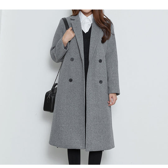Damen Lang geschnittener Wollmix-Mantel im minimalistischen Doppelreiher mit tiefem Revers Shop Nory