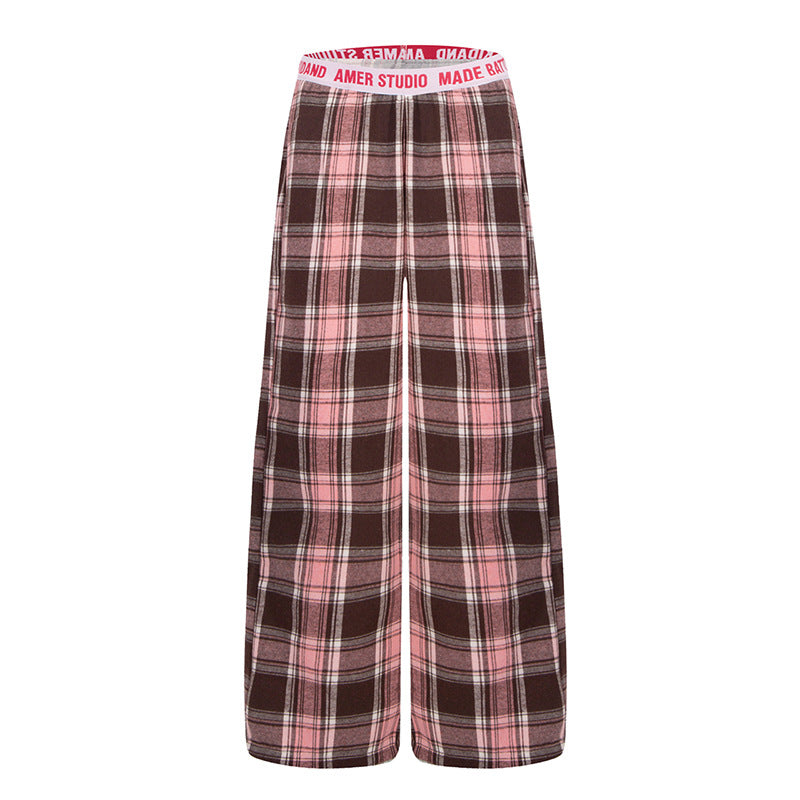 Damen Weite Lounge-Hose mit Karomuster und elastischem Logobund Shop Nory