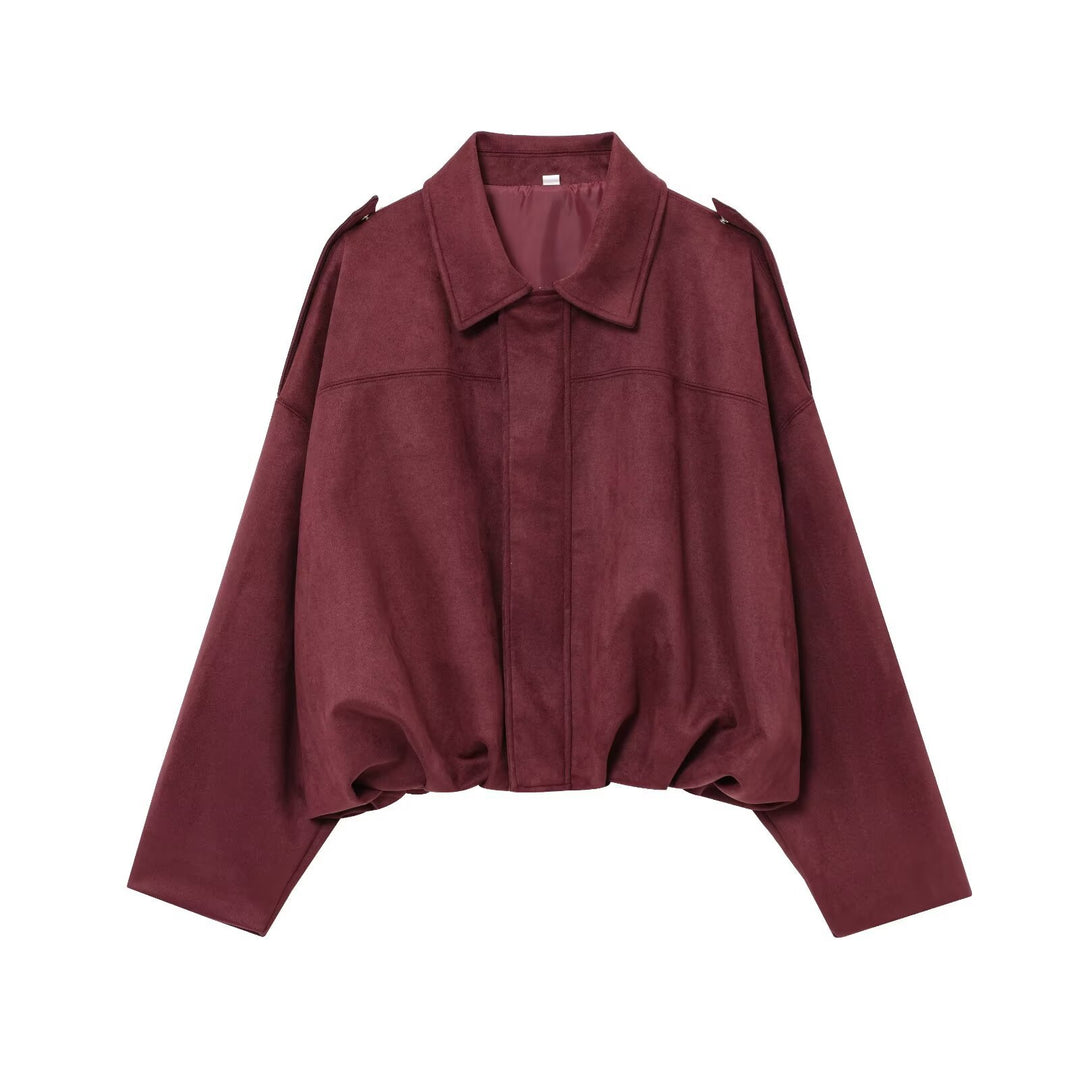 Damen Gekürzte Wildlederoptik-Blousonjacke mit Taillen-Smock und Schulterpatten Shop Nory