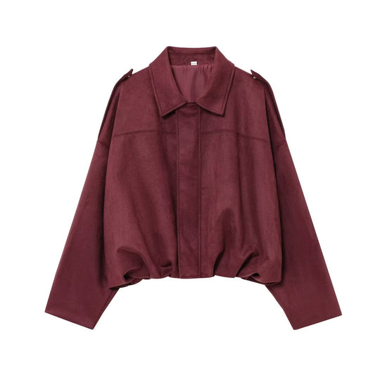 Damen Gekürzte Wildlederoptik-Blousonjacke mit Taillen-Smock und Schulterpatten Shop Nory