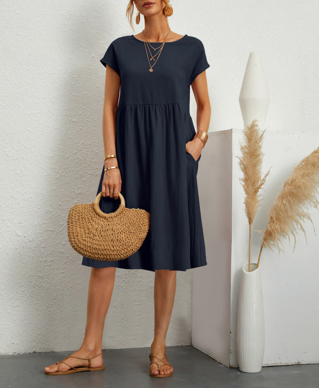 Damen Freizeitleinenkleid mit leichtem Schnitt und Taschen
